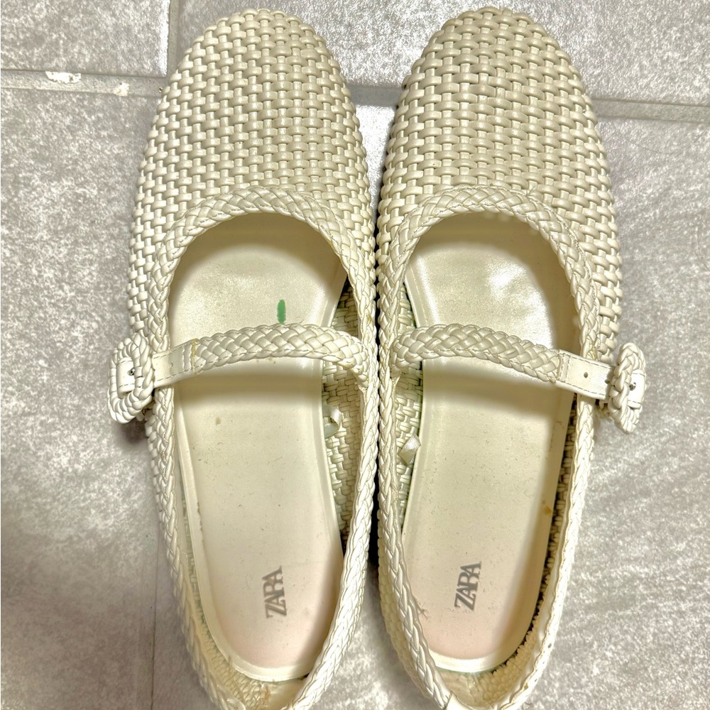Zara White Woven Flats